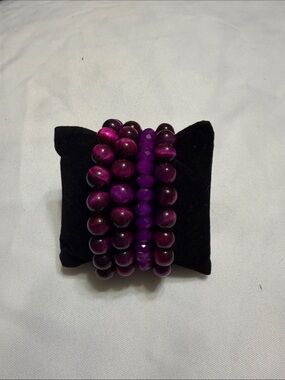 Hand Crafted Purple Beaded Stretch Bracelet Set